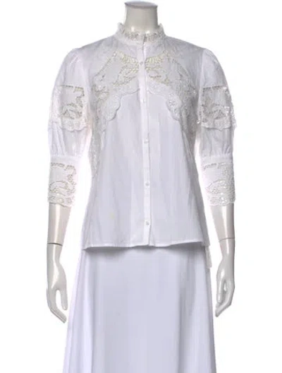 Pre-owned Maje Lace Pattern Three-quarter Sleeve Blouse In White