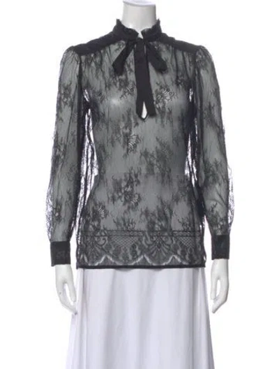 Pre-owned Maje Lace Pattern Tie Neck Blouse In Black