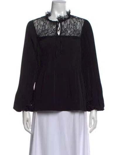 Pre-owned Maje Lace Pattern Tie Neck Blouse In Black