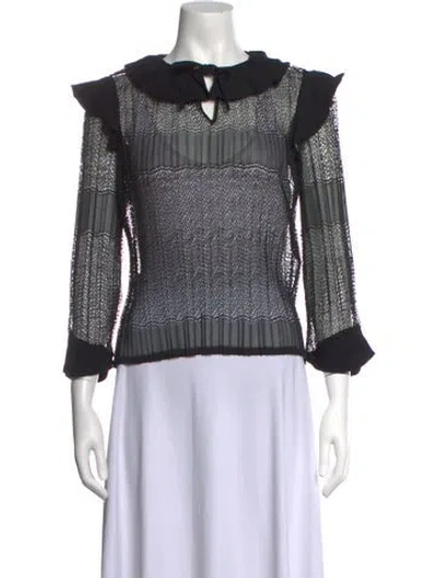 Pre-owned Maje Lace Pattern Tie Neck Blouse In Black