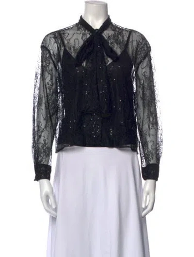 Pre-owned Maje Lace Pattern Tie Neck Blouse In Black