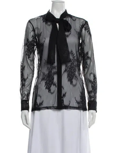 Pre-owned Maje Lace Pattern Tie Neck Blouse In Multi