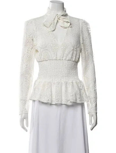 Pre-owned Maje Lace Pattern Tie Neck Blouse In White