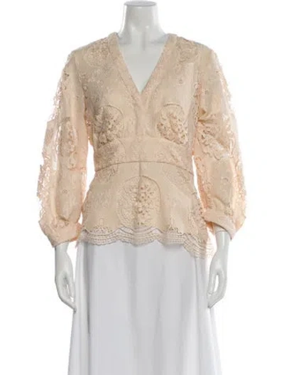 Pre-owned Maje Lace Pattern V-neck Blouse In Neutral