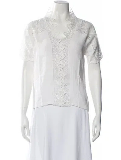 Pre-owned Maje Lace Pattern V-neck Blouse In Neutral