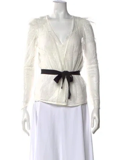 Pre-owned Maje Lace Pattern V-neck Blouse In Neutral