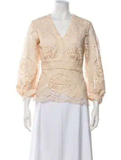 Pre-owned Maje Lace Pattern V-neck Blouse In Neutrals