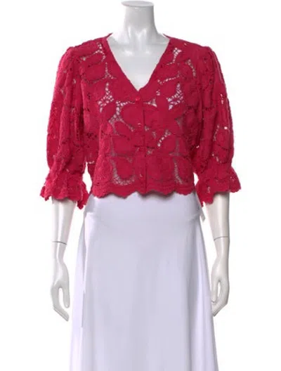 Pre-owned Maje Lace Pattern V-neck Blouse In Pink