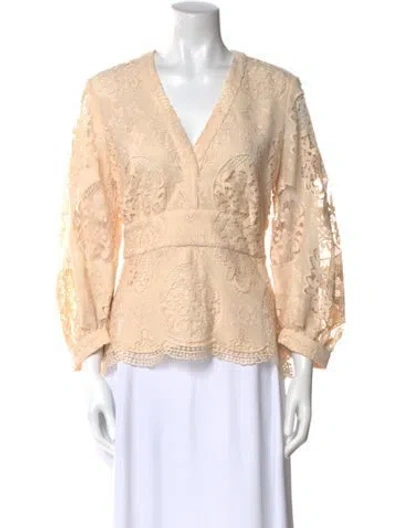 Pre-owned Maje Lace Pattern V-neck Blouse W/ Tags In Neutral