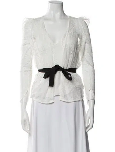 Pre-owned Maje Lace Pattern V-neck Blouse In White