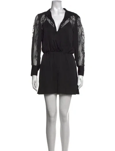 Pre-owned Maje Lace Pattern V-neck Romper In Black