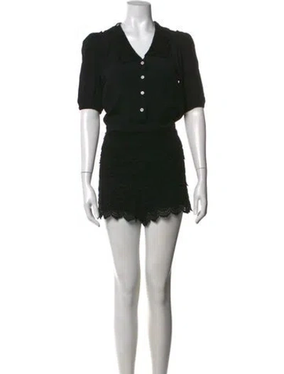 Pre-owned Maje Lace Pattern V-neck Romper In Black