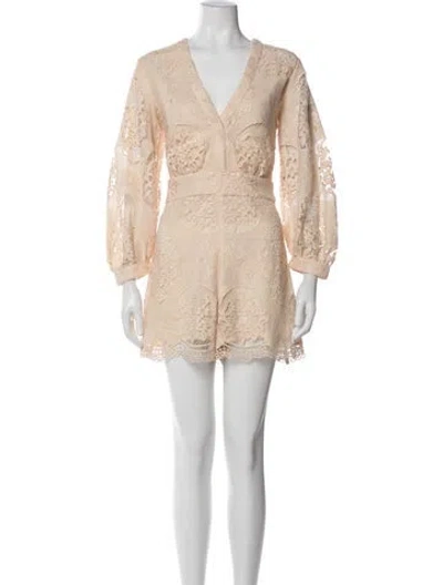 Pre-owned Maje Lace Pattern V-neck Romper In Pink