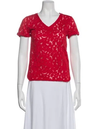 Pre-owned Maje Lace Pattern V-neck Top In Red