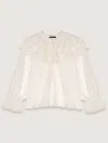 Maje Lolitel Ruffled Sheer Lace Blouse In White