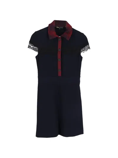Pre-owned Maje Lace-trim Collared Mini Dress In Blue