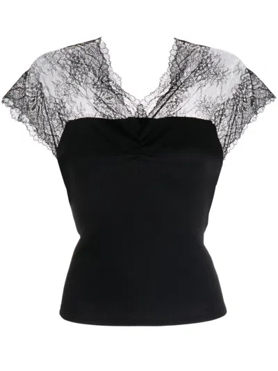 Maje Lace-trim Jersey Top In Black