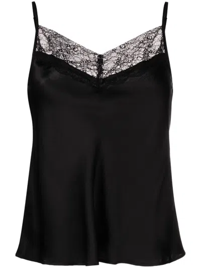 Maje Lace-trim Silk Cami Top In Black