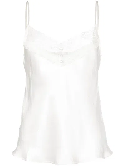 Maje Lace-trim Silk Top In Weiss