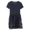 Maje Lace-trimed Crewneck Mini Dress In Navy Blue Polyester In Blue
