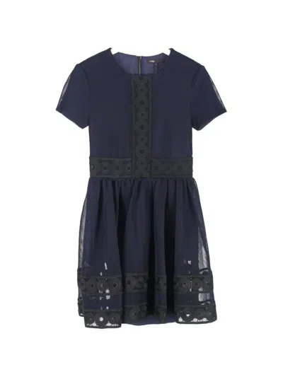 Pre-owned Maje Lace-trimmed Crew-neck Mini Dress In Blue