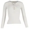 Maje Lace-up Ribbed Stretch-knit Sweater In White Viscose In White