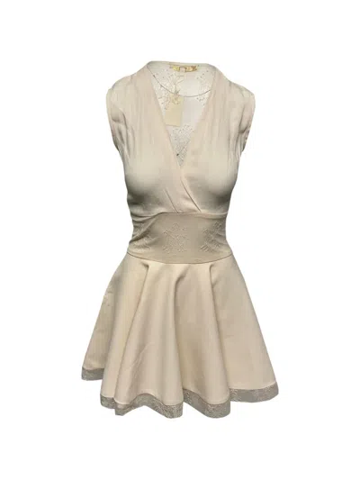 Pre-owned Maje Lace V-neck Mini Dress In Neutral