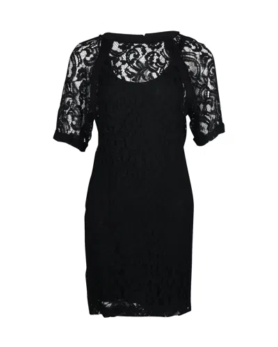 Maje Lace With Slip Dress In Black Viscose