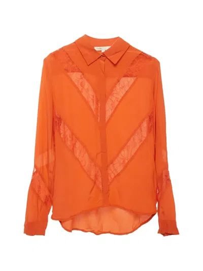 Pre-owned Maje Lace-detail Silk Shirt In Orange