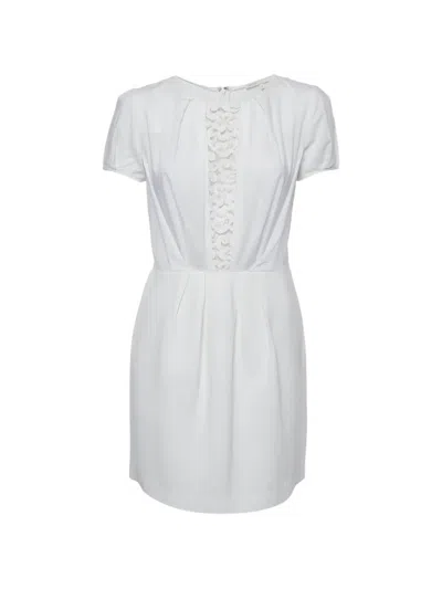 Pre-owned Maje Lace-insert Short-sleeved Shift Mini Dress In White