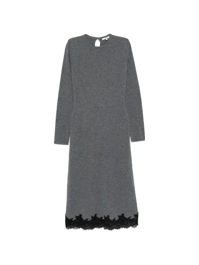 Maje Gestricktes Midikleid Mit Spitzenbesatz In Gray