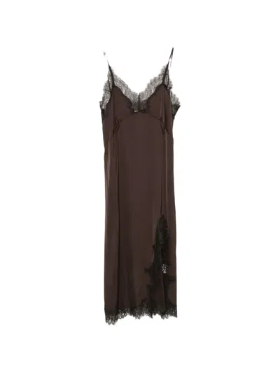 Maje Lace-trim Midi Dress In Brown