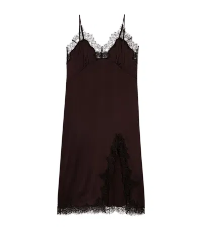 Maje Lace-trim Midi Dress In Brown