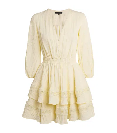 Maje Lace-trim Ruffled Mini Dress In Yellow