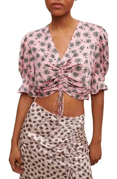Maje Lalita Ruched Tie Crop Top In Pink