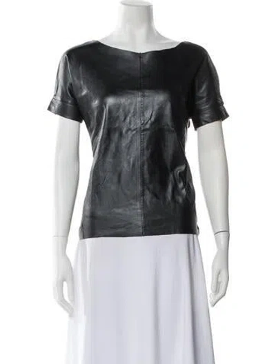 Pre-owned Maje Lamb Leather Bateau Neckline T-shirt In Black