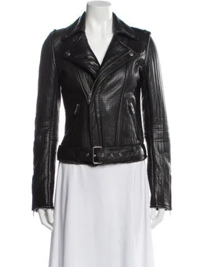 Pre-owned Maje Lamb Leather Biker Jacket In Black