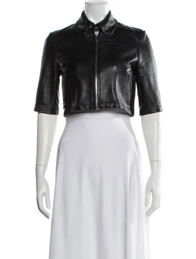 Pre-owned Maje Lamb Leather Biker Jacket In Black