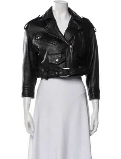 Pre-owned Maje Lamb Leather Biker Jacket In Black