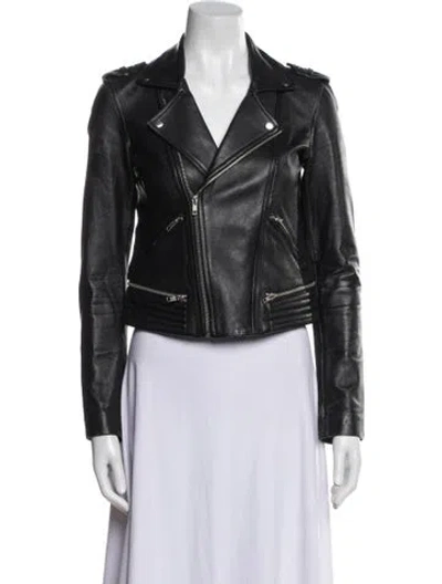 Pre-owned Maje Lamb Leather Biker Jacket In Black