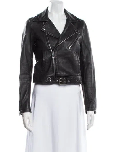 Pre-owned Maje Lamb Leather Biker Jacket In Black