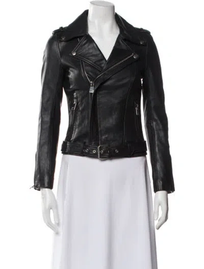 Pre-owned Maje Lamb Leather Biker Jacket In Black