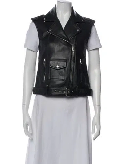 Pre-owned Maje Lamb Leather Biker Jacket In Black