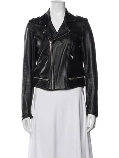 Pre-owned Maje Lamb Leather Biker Jacket In Black