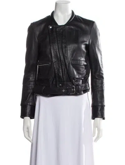 Pre-owned Maje Lamb Leather Biker Jacket In Black
