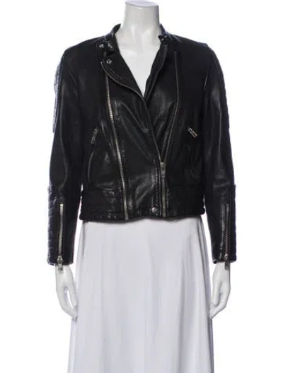 Pre-owned Maje Lamb Leather Biker Jacket In Black