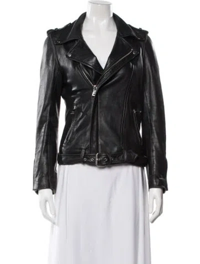 Pre-owned Maje Lamb Leather Biker Jacket In Black
