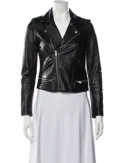 Pre-owned Maje Lamb Leather Biker Jacket In Black