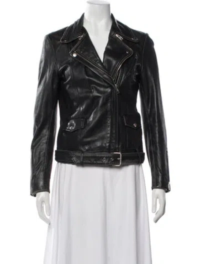 Pre-owned Maje Lamb Leather Biker Jacket In Black