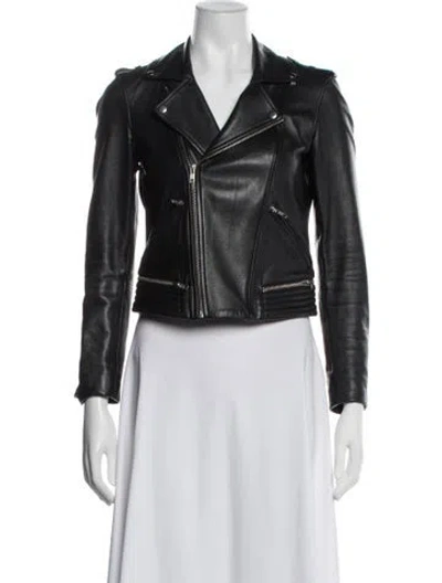 Pre-owned Maje Lamb Leather Biker Jacket In Black